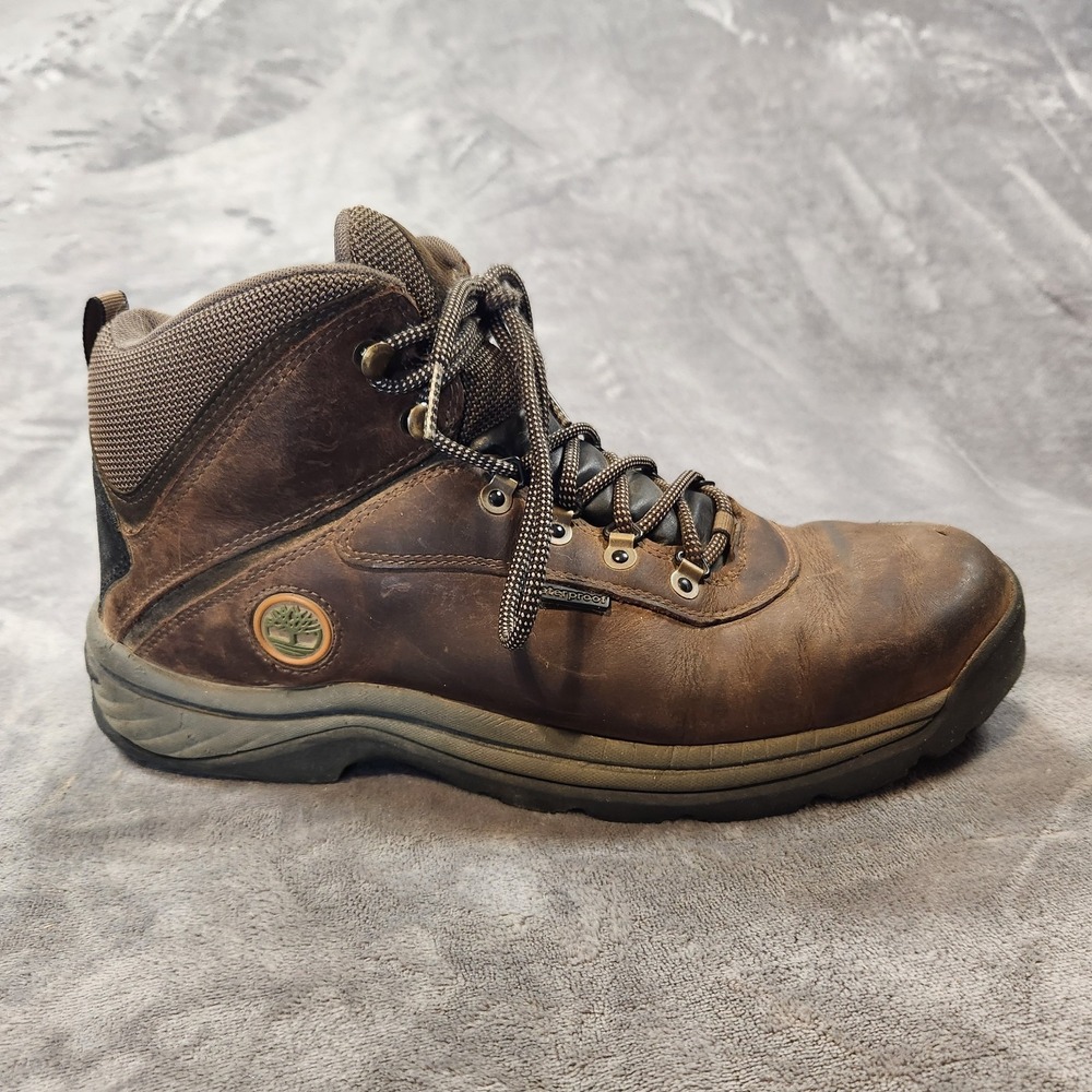 Timberland Boots Mens 12 Brown Leather White Ledge‎ Waterproof Hiking Gorpcore
